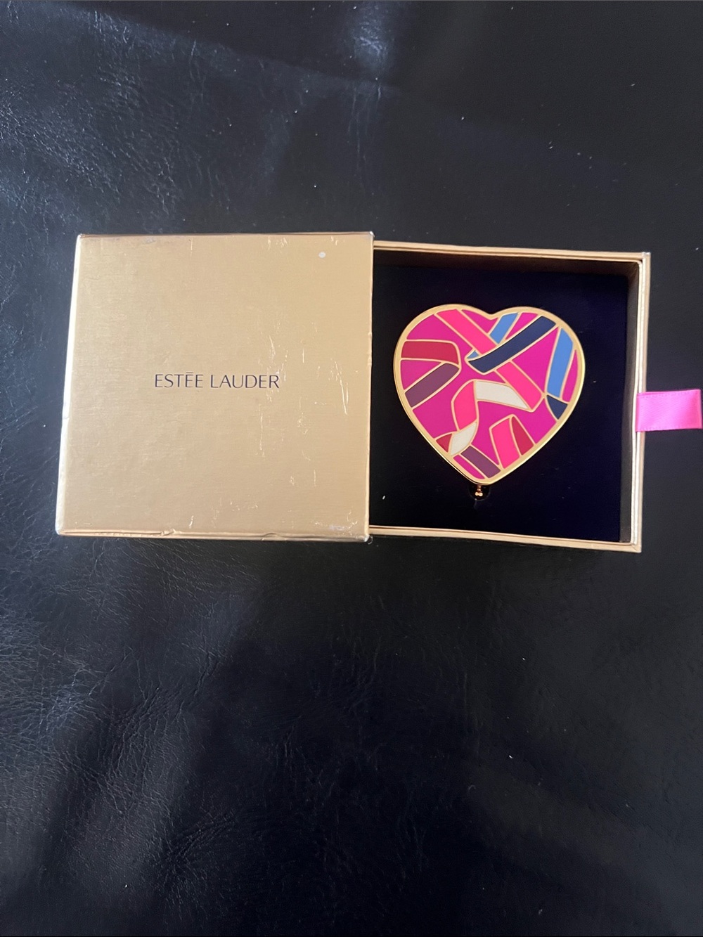 Estee Lauder Heart Compact Mirror in Pink, Blue & Gold - Picture 2 of 7